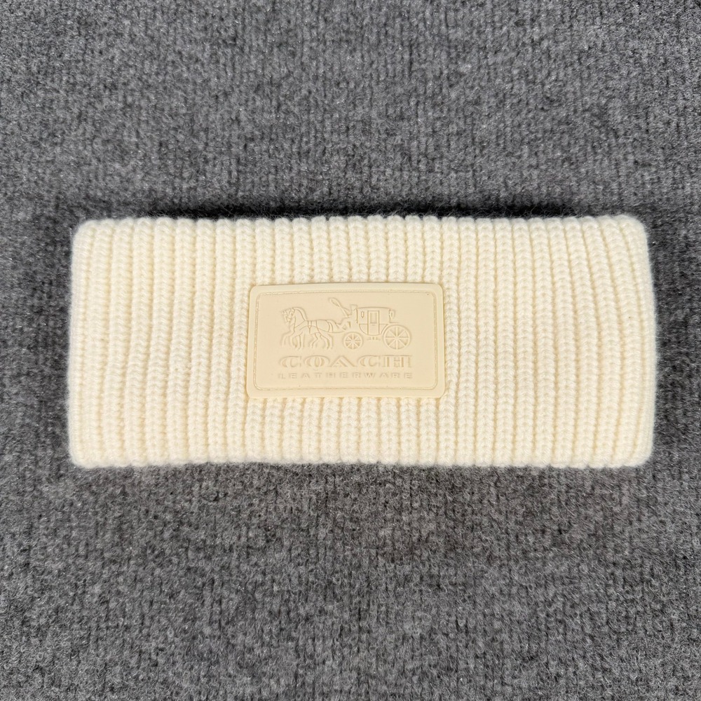 Coach Cream Ribbed Knit Headband Horse and Carriage Logo Ear Warmer Ivory #4273